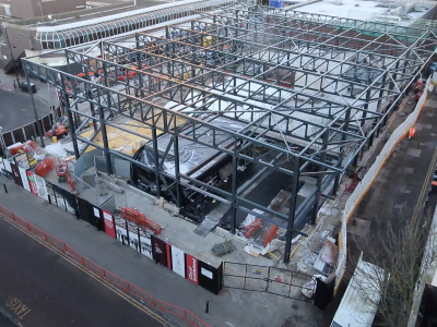 NEW STATION ENTRANCE SHOWS ITS STEEL